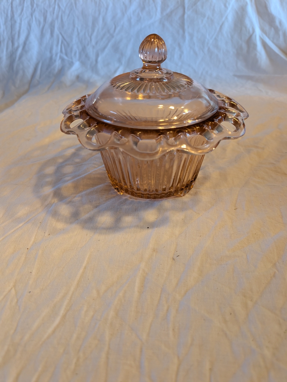 2/80$ Vintage Pink Glass Covered Candy Dish
